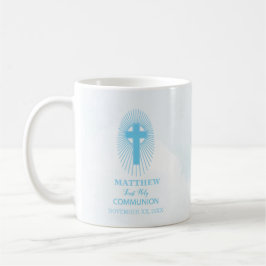 Taza De Café Personalice, Blue First Holy Communia Cross Host