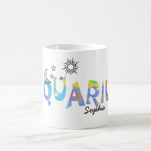 Taza De Café Personalice el nombre de AQUARIUS cumpleaños Zodi