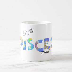 Taza De Café Personalice el nombre de los PISCES Cumpleaños Zo