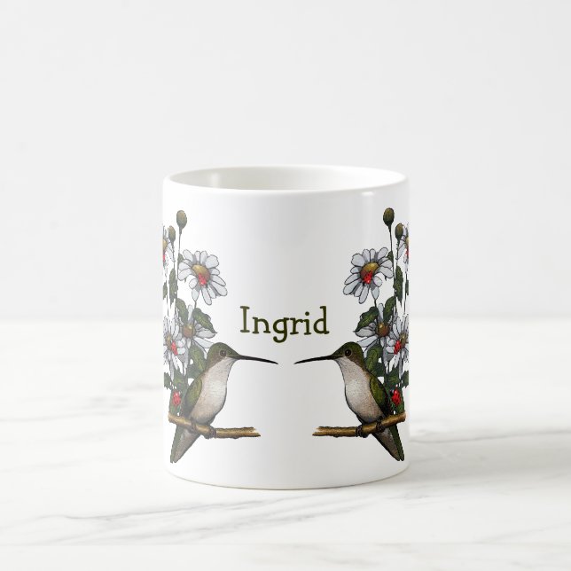 Taza De Café Personalice: Margaritas, colibrí, mariquitas: Arte (Centro)