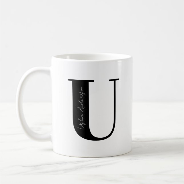 Taza De Café Personalice su nombre Comenzar con la letra U (Izquierda)