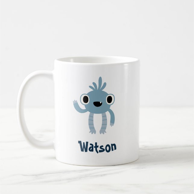Taza De Café Personalice su nombre con un monstruo bonito (Izquierda)
