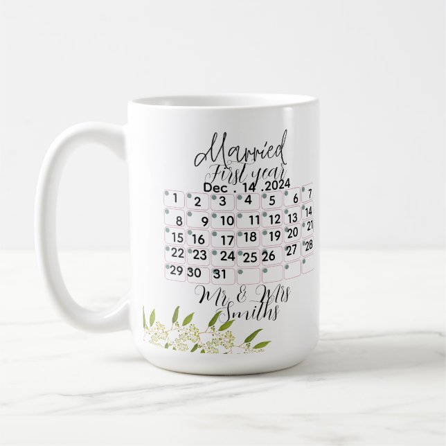 Taza De Café Personalised Married Calendar Date 1th anniversary (Izquierda)