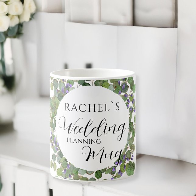 Taza De Café Personalisierbar- Wedding-Planning-Mug   (Customer specific, botanical, leafy "Wedding-Planning-Mug". Coffee Mug, with the name of the Bride..)