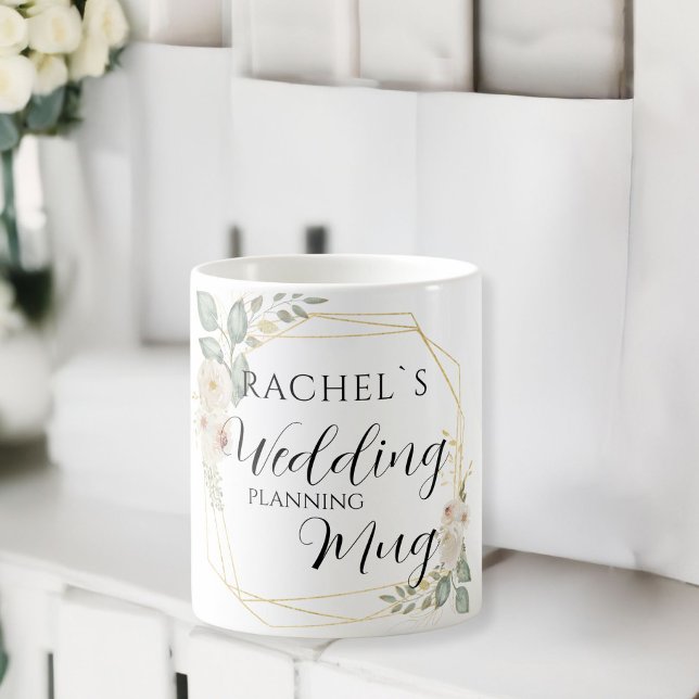 Taza De Café Personalisierbar- Wedding-Planning-Mug  (Customer Specific, Floral, "Wedding-Planning-Mug" Name Coffee Mug.)