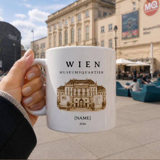 Taza De Café Personalisierte Wien Museumsquartier Tasse | Name  (Wien MuseumsQuartier erleben – dein personalisierter Becher mitten im kreativen Herzen der Stadt)
