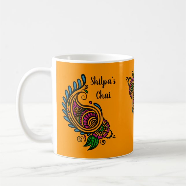 Taza De Café Personaliza al Naranja indio Paisley Chai Mug (Izquierda)