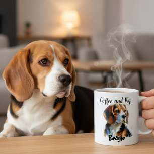 Taza De Café Personaliza Beagle Mascota y Café Tiempo Marrón