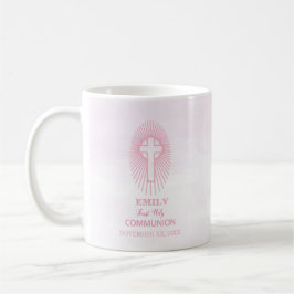 Taza De Café Personaliza, Cruz de la Primera Comunión rosa Host