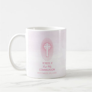 Taza De Café Personaliza, Cruz de la Primera Comunión rosa Host