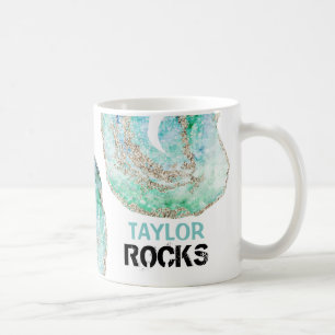 Taza De Café *~* Personaliza el nombre ROCKS Geode Gold Purpuri