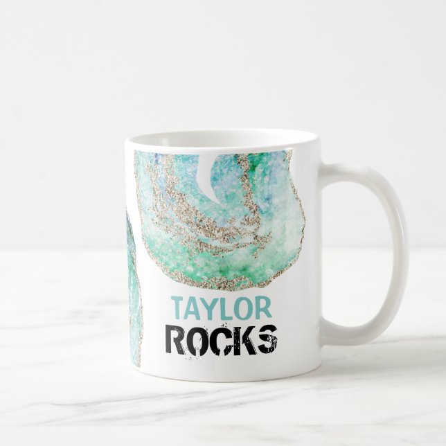 Taza De Café *~* Personaliza el nombre ROCKS Geode Gold Purpuri (Derecha)