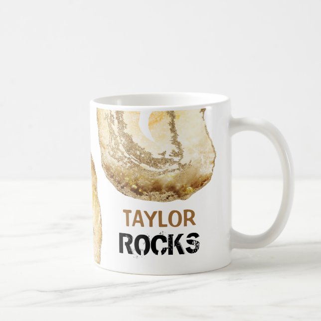 Taza De Café *~* Personaliza el nombre ROCKS Purpurina dorado a (Derecha)