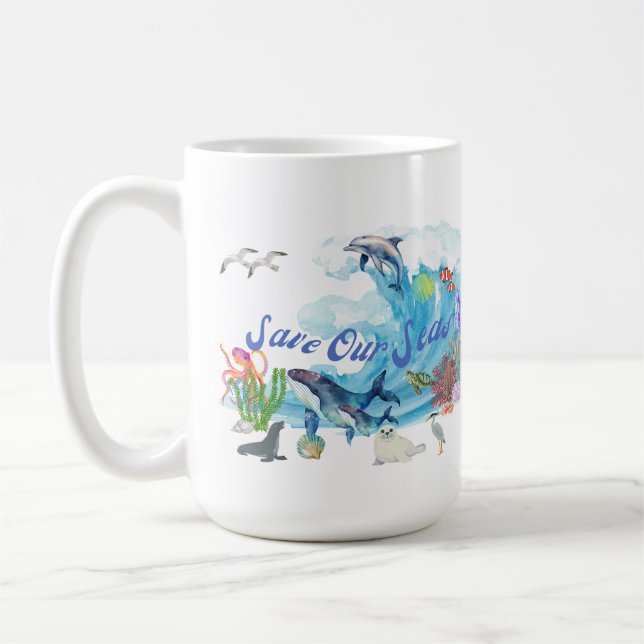 Taza De Café Personaliza Guardar nuestros mares (Izquierda)