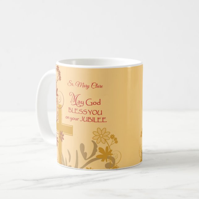 Taza De Café Personaliza, Jubilee Aniversario Nun Cross, Swirls (Anverso izquierdo)