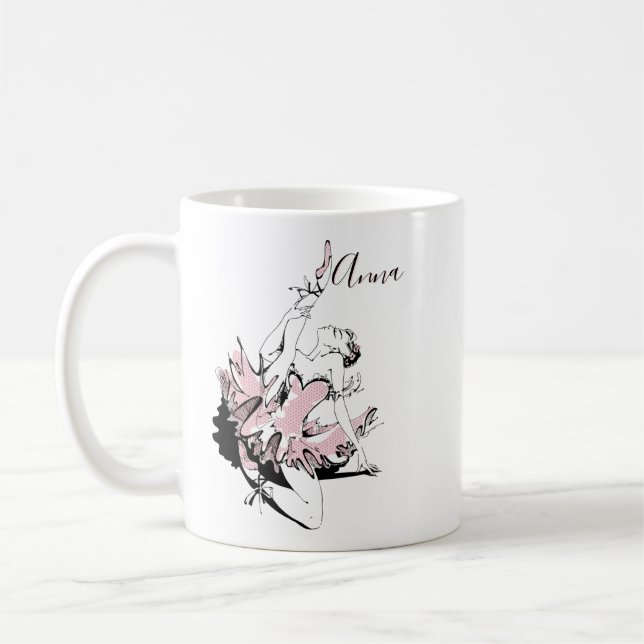 Taza De Café Personaliza la estirada de Ballerina en rosa (Izquierda)