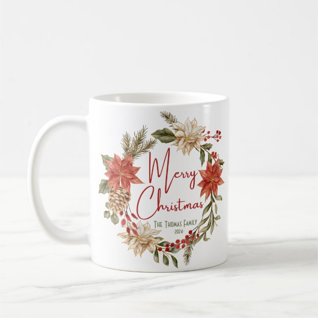 Taza De Café Personaliza la floral elegante de saludos navideño (Izquierda)
