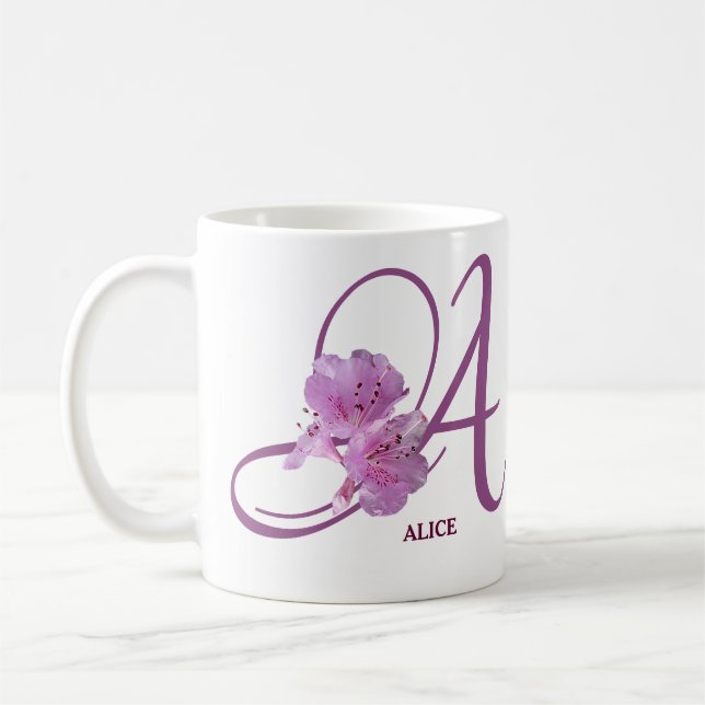 Taza De Café Personalizable Alicia nombre rosa rosa floral lind (Izquierda)