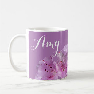 Taza De Café Personalizable Amy nombre bonito floral rosa púrpu