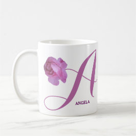 Taza De Café Personalizable Angela nombre bonito rosa rosa flor