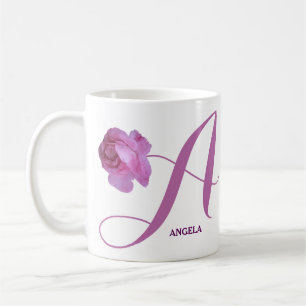 Taza De Café Personalizable Angela nombre bonito rosa rosa flor