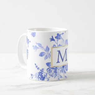 Taza De Café personalizable azul de la inicial de China de la