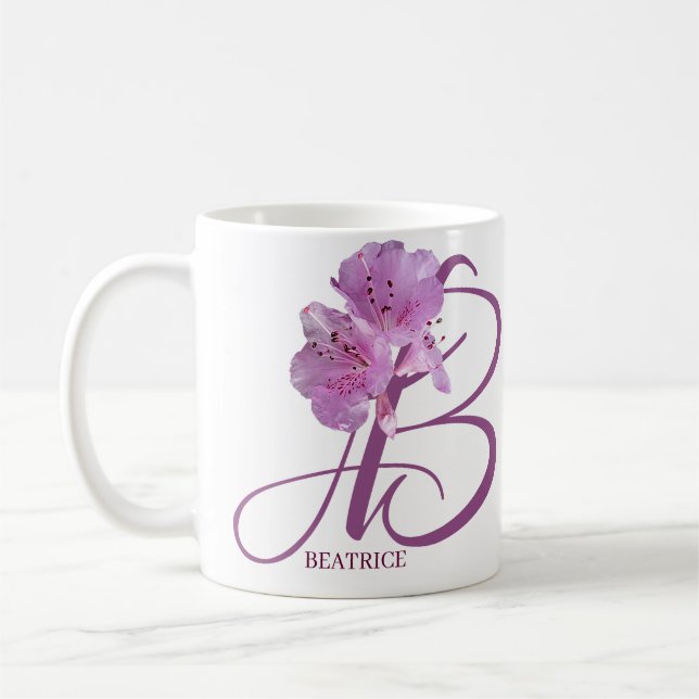 Taza De Café Personalizable Beatrice nombre bonito rosa floral  (Izquierda)
