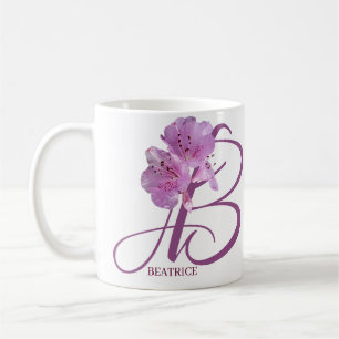 Taza De Café Personalizable Beatrice nombre rosado flores boho