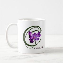 Taza De Café Personalizable Caroline nombre flores moradas moda