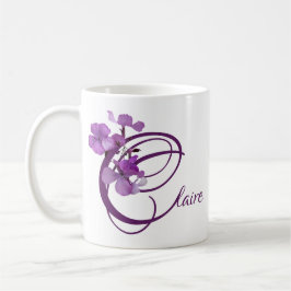 Taza De Café Personalizable Claire nombre bonito morado floral 