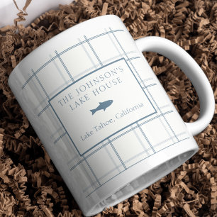 Taza De Café Personalizable clásico Plaid Lake House Blue Fish