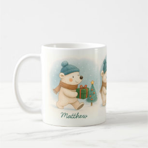 Taza de café personalizable con animales navideños