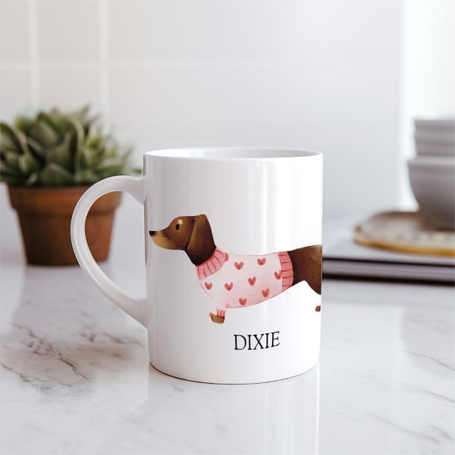 Taza De Café Personalizable cutáneo dachshund acuarela (Subido por el creador)