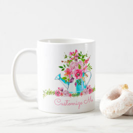 Taza De Café Personalizable de acuarela floral rosa bonito