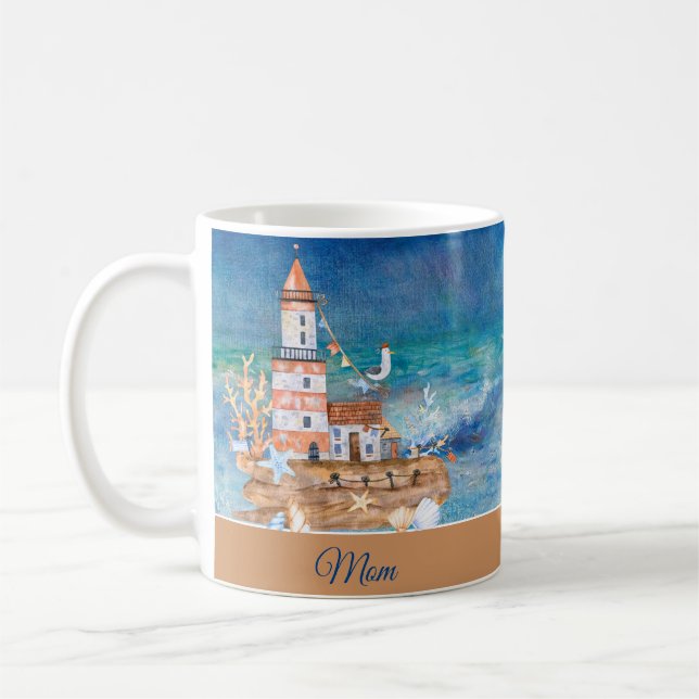 Taza De Café Personalizable de faro acuático (Izquierda)