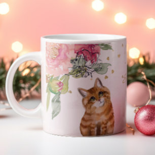 Taza De Café Personalizable de Ilustracion de gato naranja