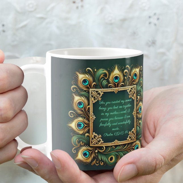 Taza De Café Personalizable de marco de pavo real dorado verde (Subido por el creador)