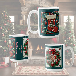Taza De Café Personalizable de Navidades Red Stocking