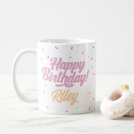 Taza De Café Personalizable de Ropa Rosada y Arcoiris Cumpleaño