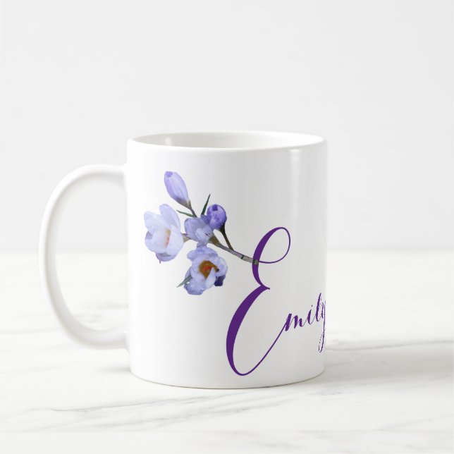 Taza De Café Personalizable Emily nombre bonito crocus azul flo (Izquierda)