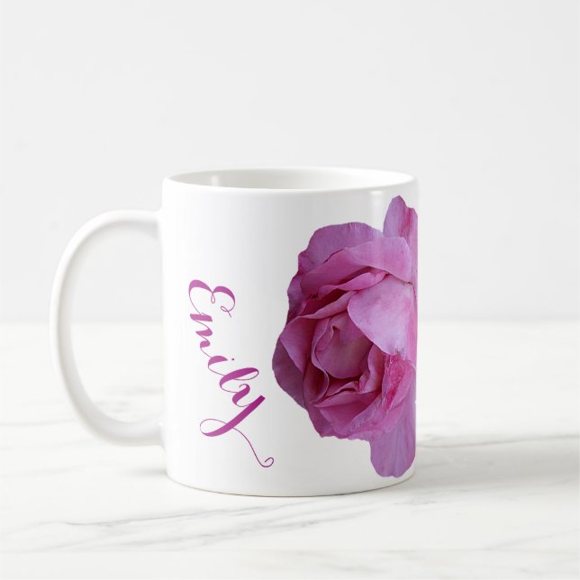 Taza De Café Personalizable Emily nombre bonito rosa floral (Izquierda)