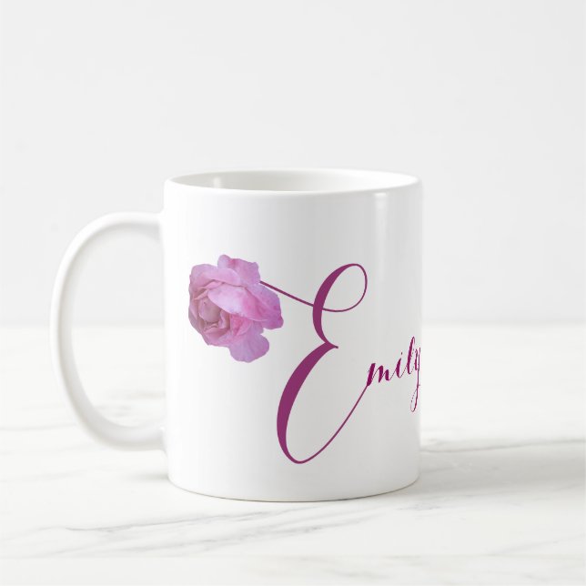 Taza De Café Personalizable Emily nombre bonito rosa floral (Izquierda)