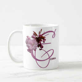 Taza De Café Personalizable Emma nombre flores rosadas vintage
