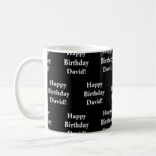Taza De Café Personalizable Feliz Cumpleaños Texto   Blanco y n