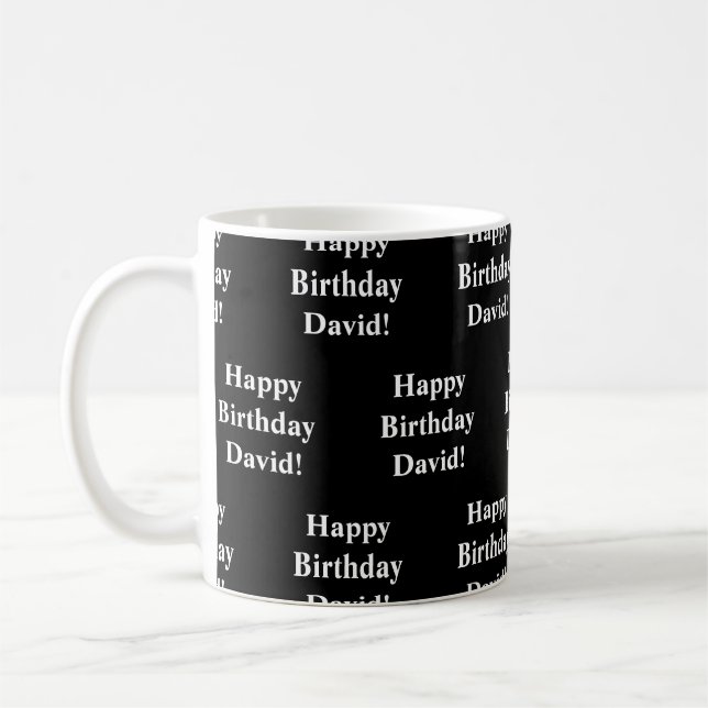 Taza De Café Personalizable Feliz Cumpleaños Texto | Blanco y n (Izquierda)