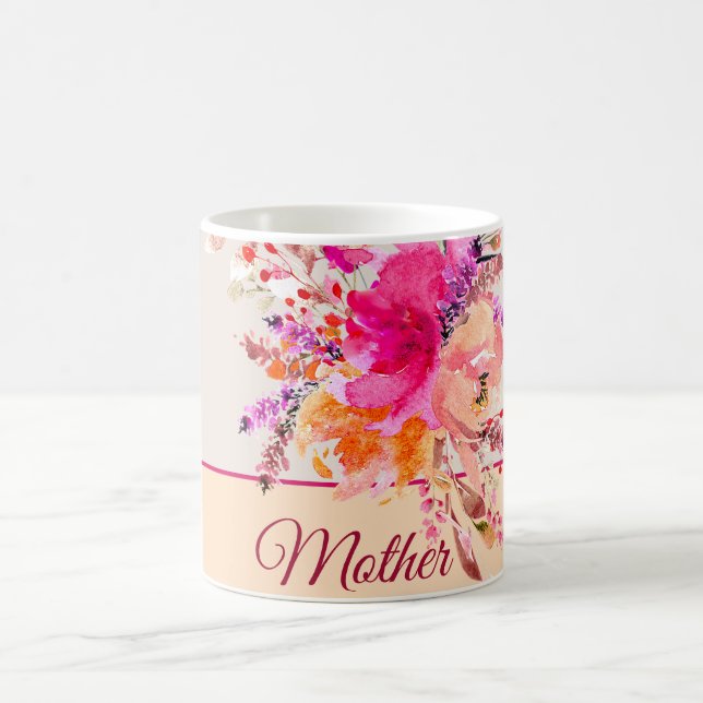 Taza De Café Personalizable floral de acuarela rosa brillante (Centro)