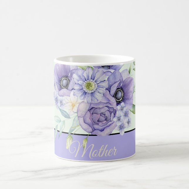 Taza De Café Personalizable floral de acuarela violeta (Centro)