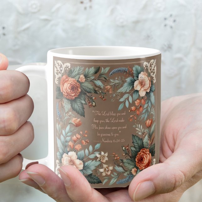 Taza De Café Personalizable floral de Mocha por la mañana bendi (Subido por el creador)