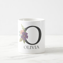 Taza De Café Personalizable floral moderno letra monogramada O