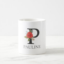 Taza De Café Personalizable floral moderno letra monogramada P